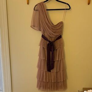 Chic One-Shoulder Tiered Dress in Brown